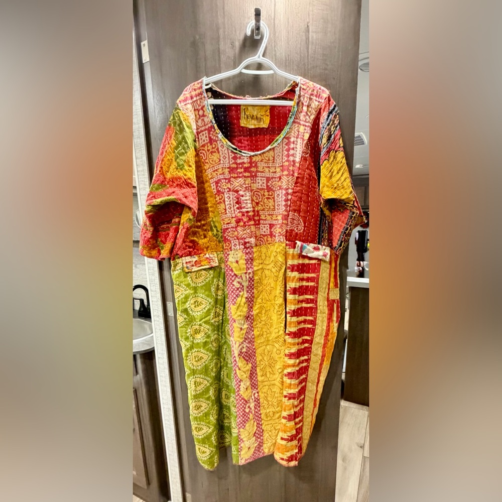Kantha Dress Multicolor Patchwork Fabric one of a kind
